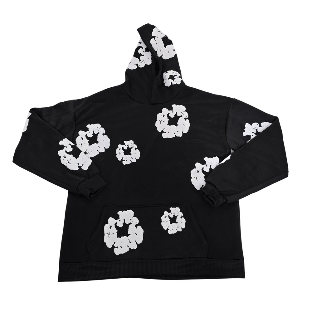 Denim Tears Cotton Wreath Hoodie Black White Mens Size S Streetwear Graphic NWOT